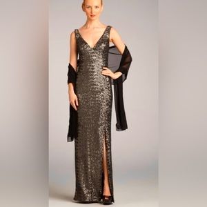 Alberto Makali Evening Gown in dark Bronze/Gold.